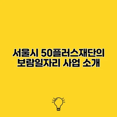서울시 50플러스재단의 보람일자리 사업 소개
